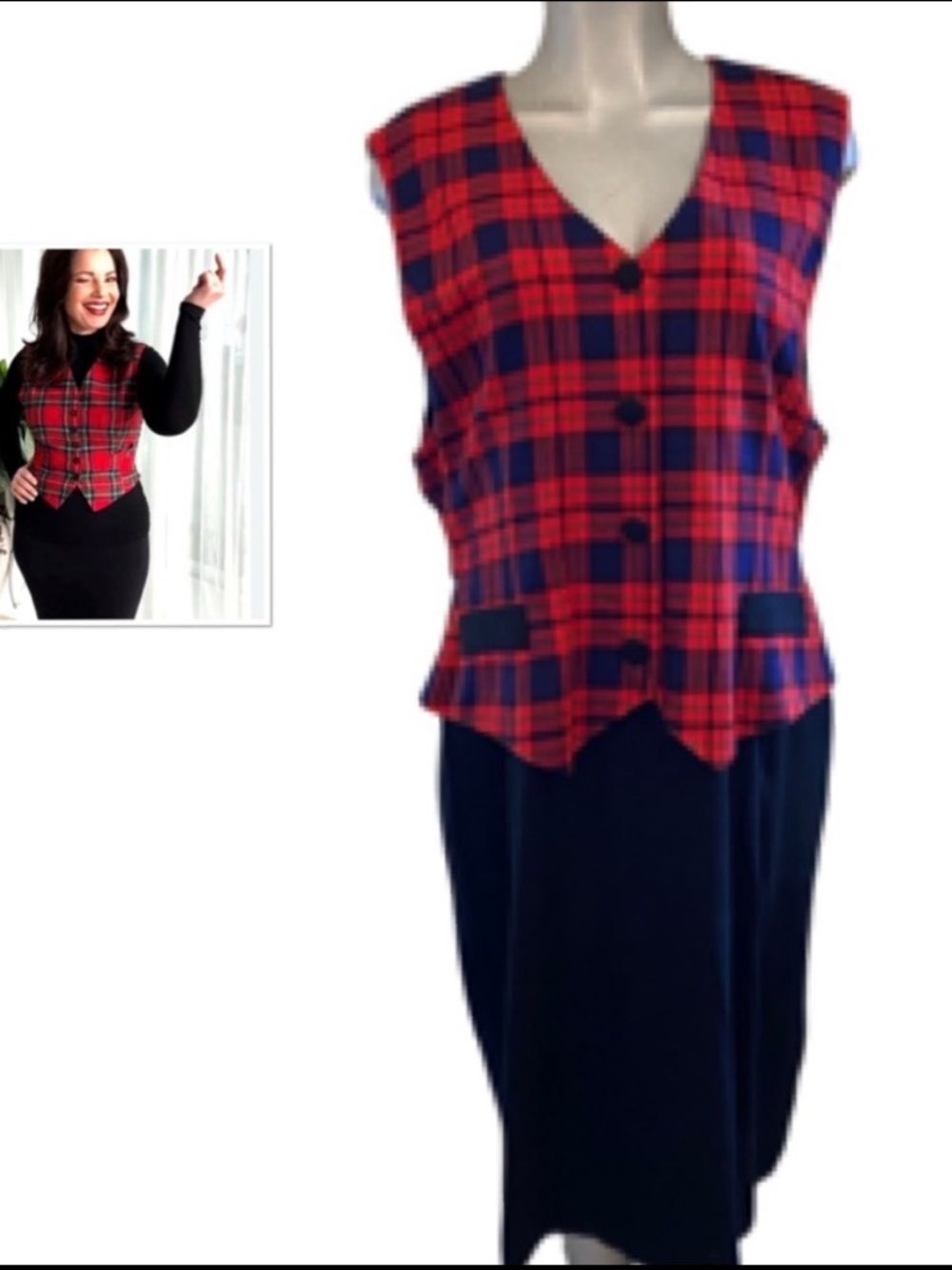 Talbots Vintage Plaid Flannel Midi Dress Preppy Sleeveless V Neck Fran Drescher